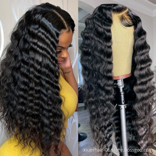 Free Sample Custom Brazilliin Humana Deep Curls Swiss 613 4X4 Closure 40 Blonde Straight 1B 37 Lace Front Human Wigs